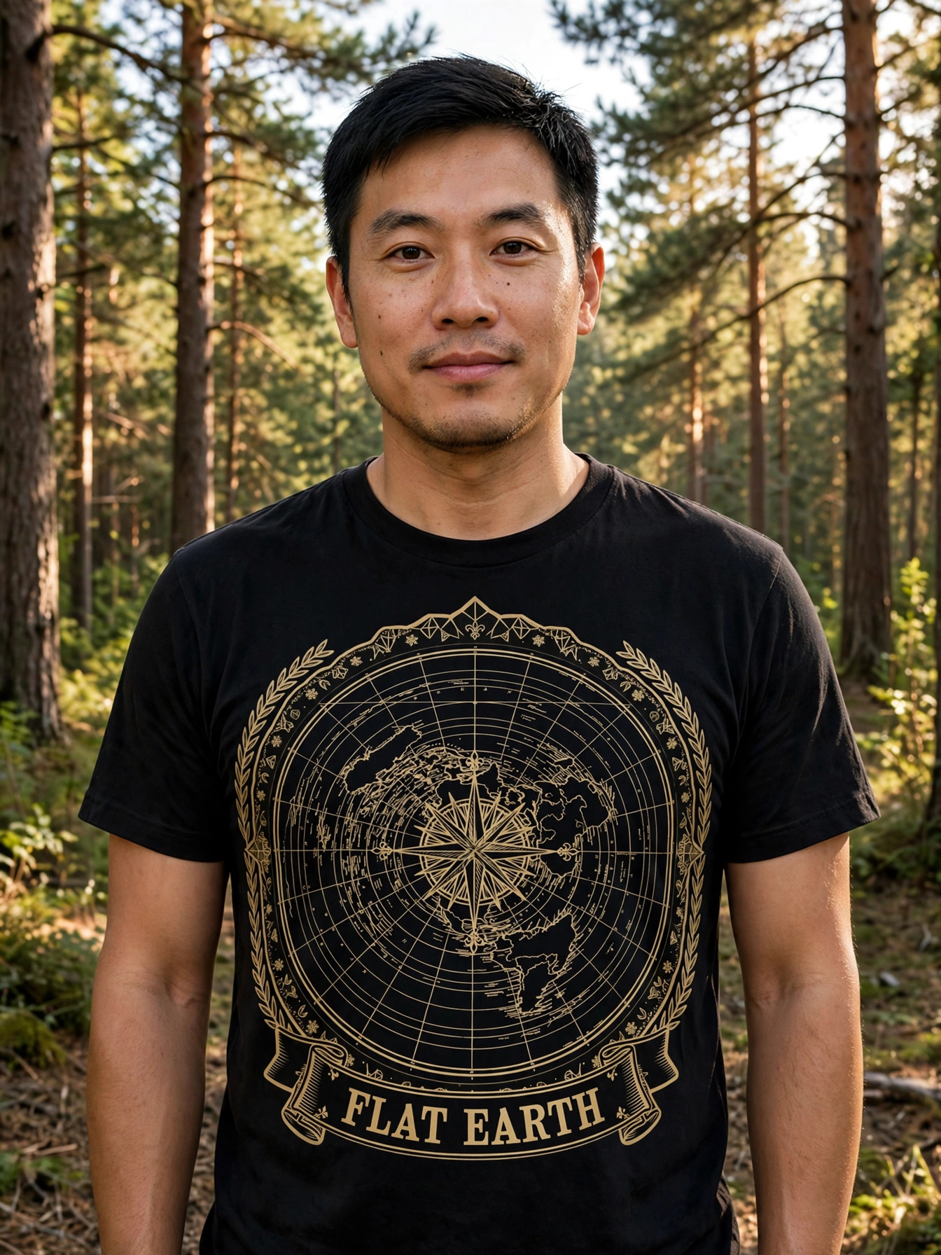 Flat Earth — Flat Earth Emblem Tee worn by a model