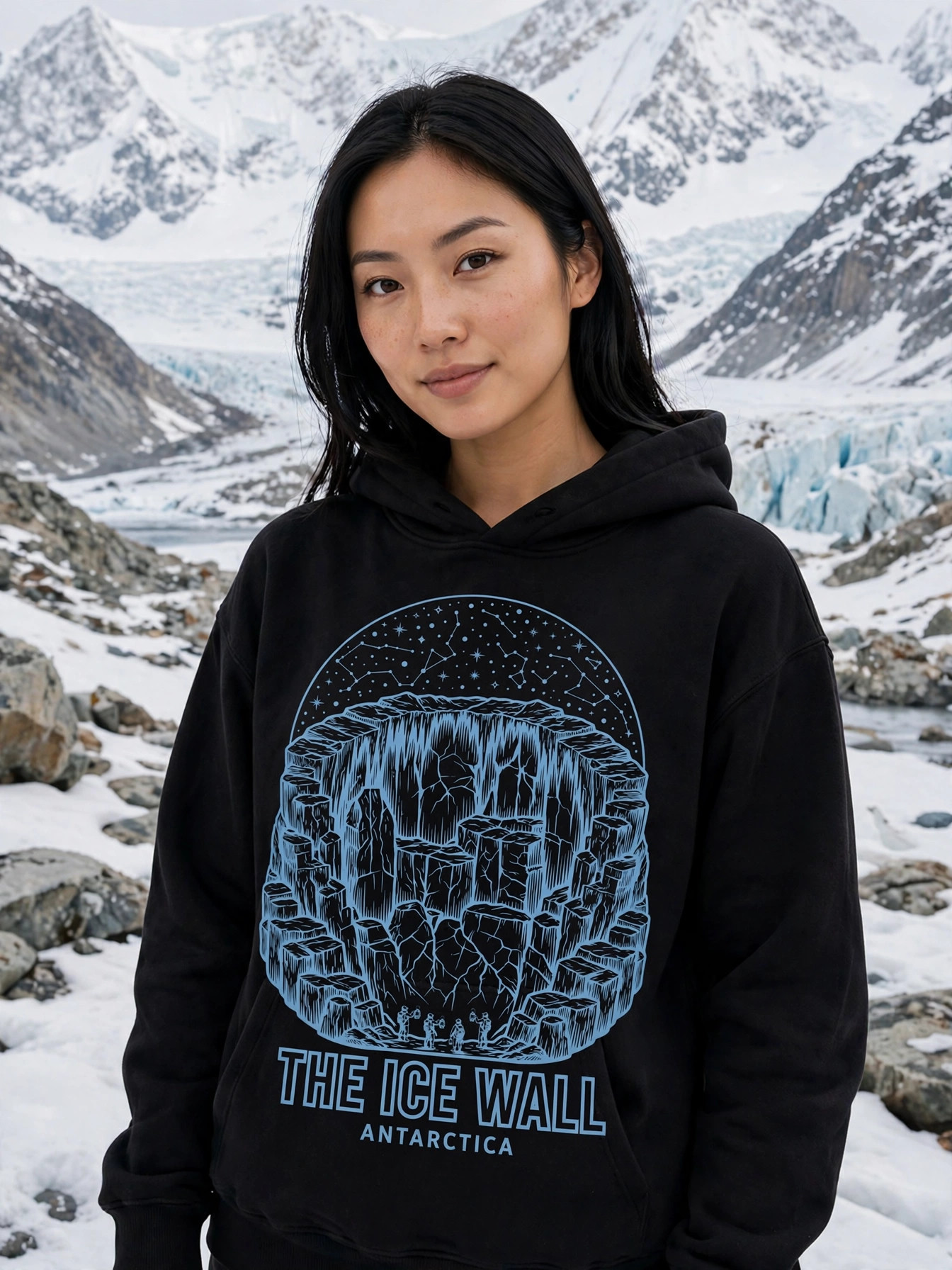 Flat Earth — The Ice Wall Hoodie worn by a model